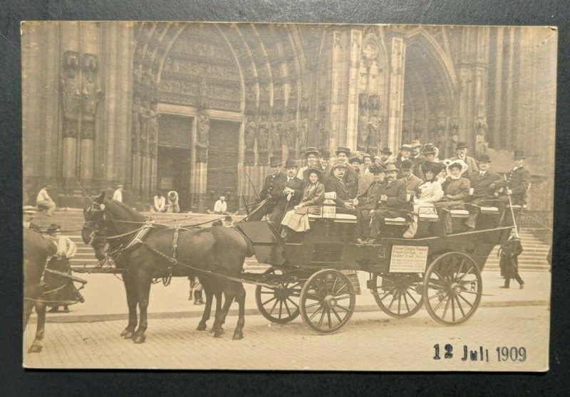 Mint Vintage German Horse and Carriage in Front of Cathedral RPPC Postcard  