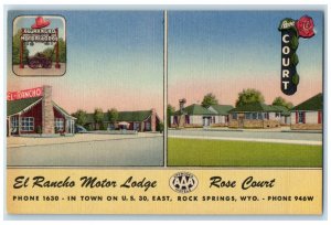 c1940 El Rancho Motor Lodge Rose Court Exterior Rock Springs Wyoming WY Postcard