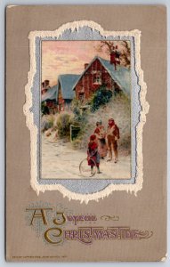 Joyful Christmas~Icy Silver Inset~Family~Girl w/Hoop~Gold~Emb~1912 John Winsch