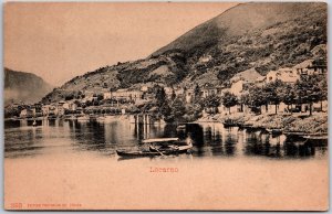 Locarno Switzerland Boat Mountain Buildings and Residences Postcard