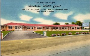 Linen Postcard Dawson's Motor Court in Dunn, North Carolina~139595