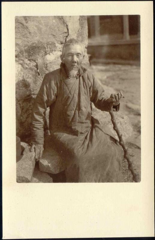 china, Old Native Chinese Man (1920s) Ingenohl's Real Photo Postcard