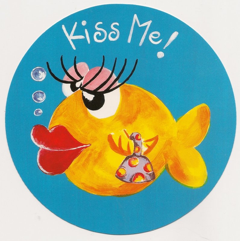 Round Postcard - Kiss Me with Fish - 1995