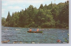 Canoeing The White Waters Of New England, Vintage Chrome Postcard