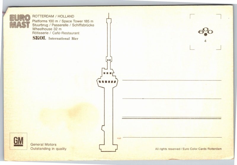 Postcard Netherlands Rotterdam Skpace Tower Skol General Motors