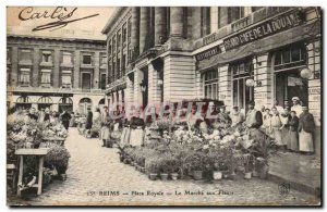 Old Postcard Reims Place Royale The walk to Grand Cafe flowers Customs TOP