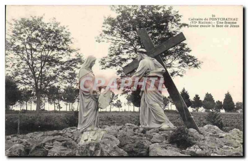  Vintage Postcard Calvaire of PontchÃ¢teau VI Station a pleuse woman wipes the f