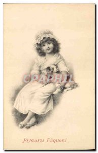 Old Postcard Fun Children Dog Easter