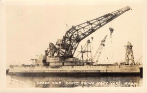 Puget Sound Navy Yard, WA RPPC Crane Ship Browne USS Tennessee c1930s Postcard