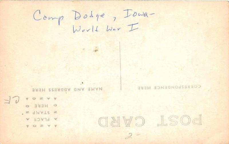 C1/ Camp Dodge Iowa Ia Real Photo RPPC Postcard c1918 Autos Soldiers Military