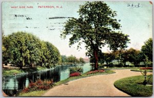 West Side Park Lake Lined Tree Paterson New Jersey Vintage Postcard 1908