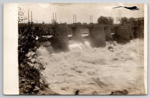 Wisconsin Dell Dam RPPC Gushing Waters Postcard D28