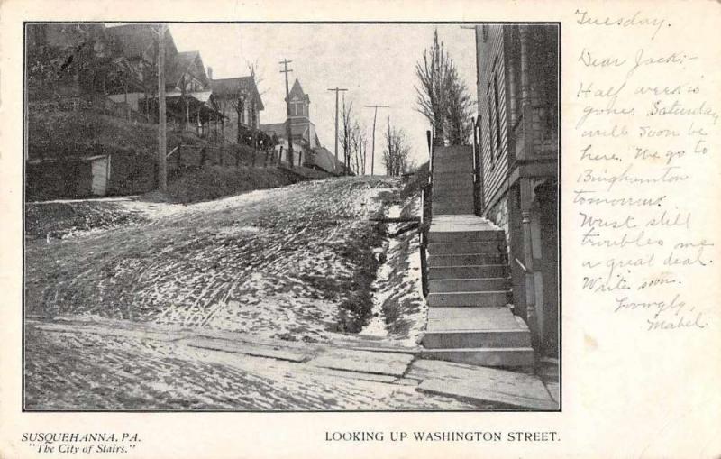 Suqquehanna Pennsylvania Looking up Washington Street Antique Postcard J60864