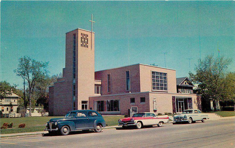 Autos First Baptist Church 1950s St Cloud Minnesota Ledel postcard 10325