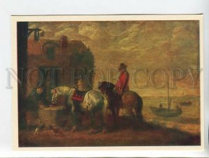 453097 USSR 1984 year Odessa museum painting Albert Cape feeding horses postcard