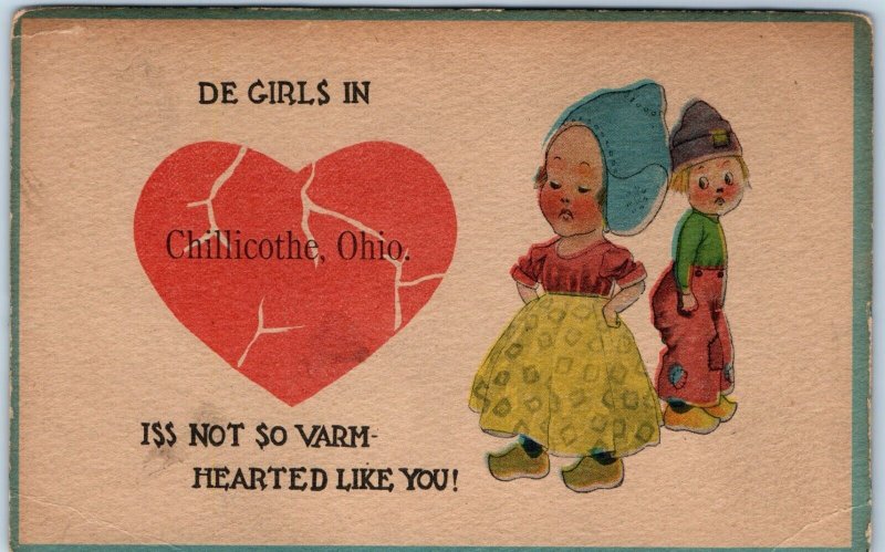 c1910s Chillicothe, OH Town Postcard Girls Not Warm Hearted Clogs Welcome A73