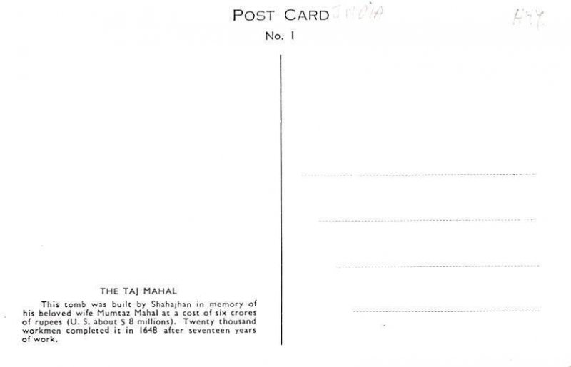 Taj Mahal Agra India Unused 