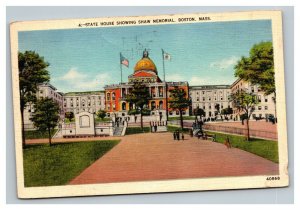 Vintage 1940 Postcard State House & Shaw Memorial Boston Massachusetts