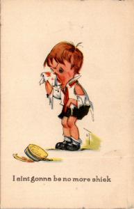 C.H. Twelvetrees Fighting Boy with Black Eye, No More Shiek Vintage Postcard E05