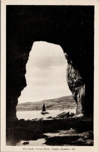 The Arch Perce Rock Gaspé QC Quebec Sailboat c1930s Photogelatine Postcard F80