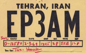 Tehran Iran Vintage 1960s QSL Radio Contact Card