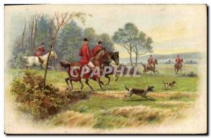 VINTAGE POSTCARD Dog Dogs Hunt Riders