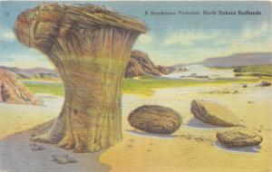 BADLANDS NORTH DAKOTA A SANDSTONE PEDESTAL~TOADSTOOL POSTCARD c1910s