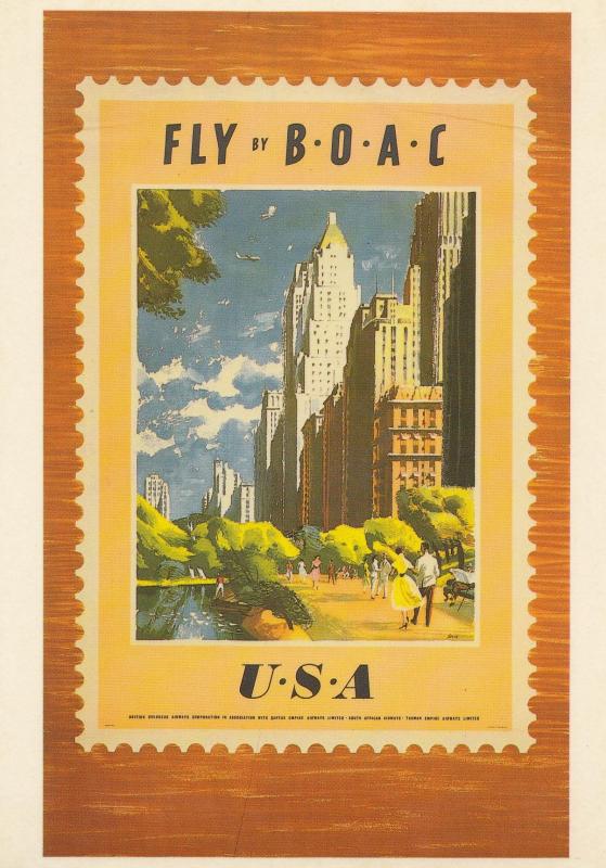 Fly By BOAC Airways To The USA Plane Travel Poster Advertising Postcard