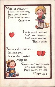 Katchy Comic Little Boy and Girl Poem Ain't Got Nothing Vintage Postcard
