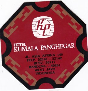 Indonesia West Java Bandung Hutel Kumala Panghegar Vintage Luggage Label sk2273