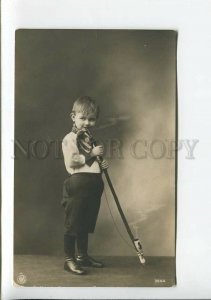 3177686 Smoking Boy w/ HUGE Tobacco PIPE Vintage PHOTO PC