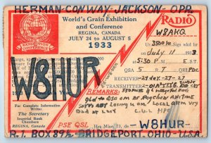 Regina Saskatchewan Canada Postcard W8HUR QSL Ham Radio 1933 Posted Vintage