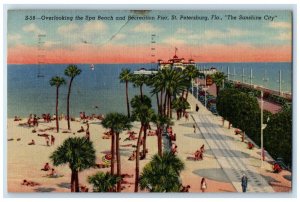 1955 Overlooking Spa Beach Recreation Pier St Petersburg Florida Posted Postcard