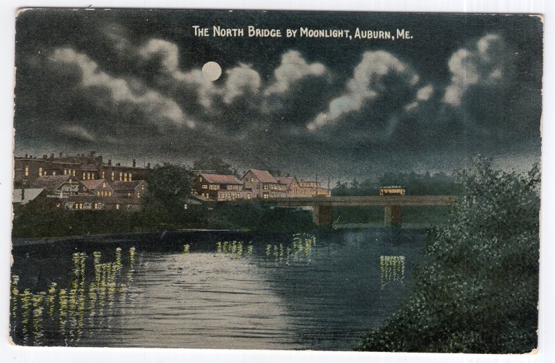 Auburn, Me, The North Bridge By Moonlight