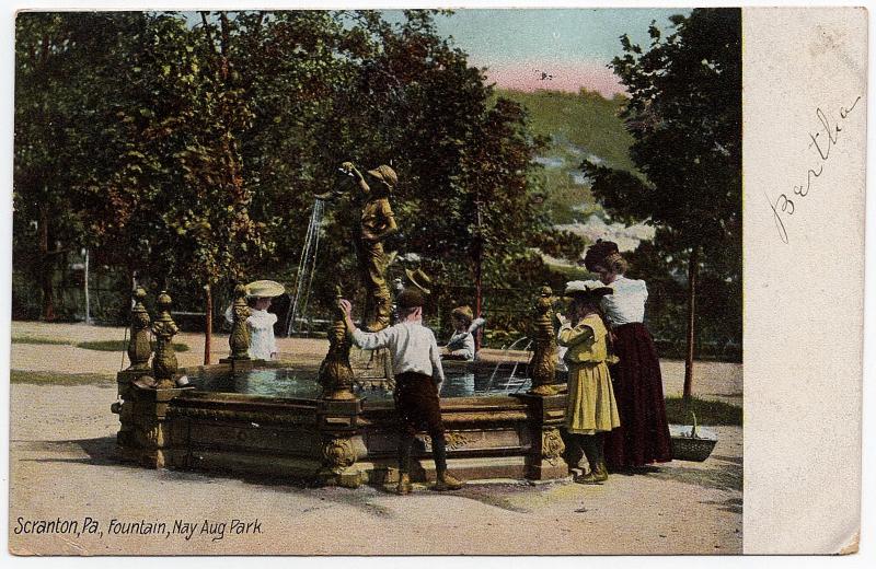 1907 Scranton PA Fountain Nay Aug Park Family Children Lackawanna Co DB Postcard