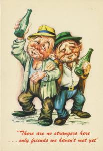 Comic Two Drunks No Strangers Only Friends Green Wish You Were Here Postcard D20