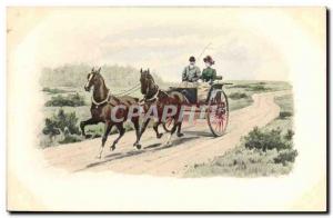 Old Postcard Horse Riding Equestrian Caleche