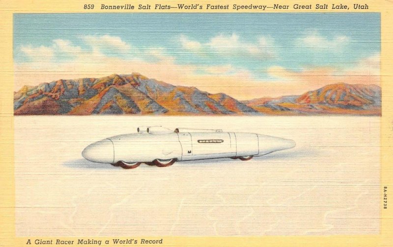 BONNEVILLE SALT FLATS Speedway Utah Race Track Ab Jenkins 1940s Vintage Postcard