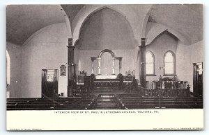 c1905 TELFORD PA INTERIOR VIEW ST PAUL'S LUTHERAN CHURCH EARLY POSTCARD P3902