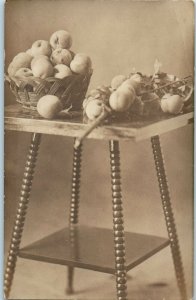 RPPC ANTIQUE FAUX FRUIT DISPLAY APPLES PEACHES REAL PHOTO POSTCARD