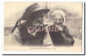 Old Postcard Breton and Breton smoking his pipe