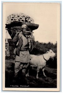 c1920 Gurkha Merchant Goat View Burlington Darjeeling Studio Tibet RPPC Postcard 