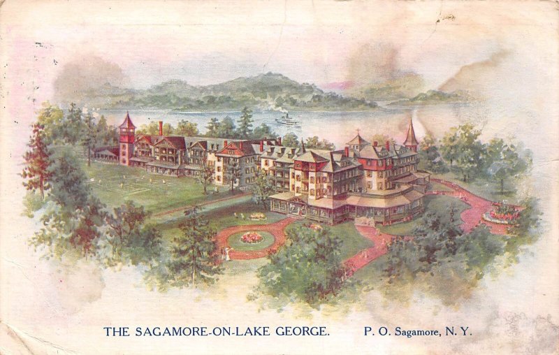 Sagamore New York The Sagamore-On-Lake-George, Illustration Vintage PC U8575