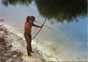 brazil, Xingu Native Indians, Kamaiurá Male Fishing with Bow (1980s) Postcard