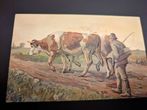 1909 Postcard Farmer tending their animals raised images Cool  England