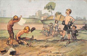 Children Boxing in Yard Sports Artist Signed Vintage Postcard AA32357