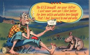 Vintage Postcard 1930's The R.F.D. Brought Me Your Letter I Ain't Never Seen One