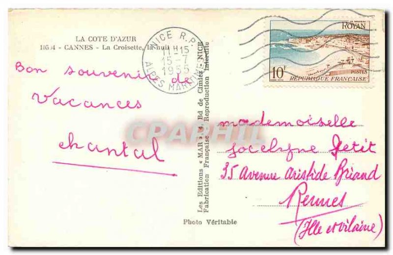 Modern Postcard Cannes Croisette night