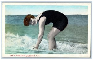 Wildwood New Jersey NJ Postcard Beach Bathing Beauty Short Hair c1910's Antique