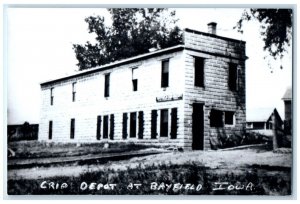 c1960's Crip Bayfield Iowa IA Railroad Train Depot Station RPPC Photo Postcard